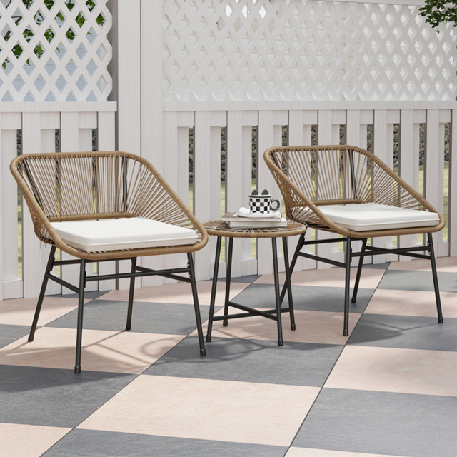 Outsunny 3 Piece Rattan Bistro Set Brown - Size: 2 Seater - Yellow - Wilko - image 1