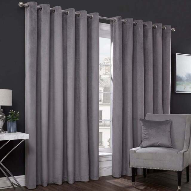 Divante Vermont Charcoal Velvet Blackout Curtains 168cm - Size: W 168 x D 137cm - Wilko - image 1