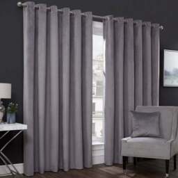 Divante Vermont Charcoal Velvet Blackout Curtains 168cm - Size: W 168 x D 137cm - Wilko