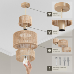tectake Allegra 3-Tier Boho Chic Jute Fibre Pendant Light - Size: 33 x 32 x 32cm - Nature - Wilko - thumbnail 4