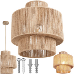 tectake Allegra 3-Tier Boho Chic Jute Fibre Pendant Light - Size: 33 x 32 x 32cm - Nature - Wilko - thumbnail 3