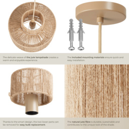 tectake Allegra 3-Tier Boho Chic Jute Fibre Pendant Light - Size: 33 x 32 x 32cm - Nature - Wilko - thumbnail 6