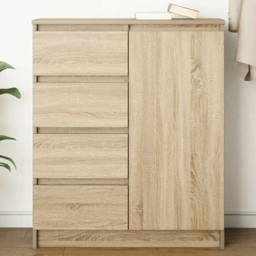 vidaXL Single Door 4 Drawer Sonoma Oak Sideboard - Size: 84 x 71 x 35cm - Brown - Wilko
