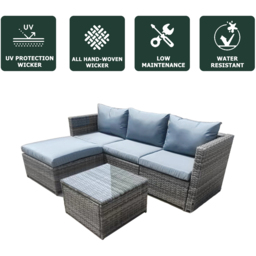 Furniture One 3 Seater Grey Rattan L Shape Reversible Corner Chaise Lounge Sofa Set - Wilko - thumbnail 6