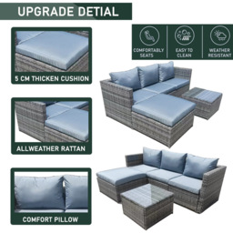Furniture One 3 Seater Grey Rattan L Shape Reversible Corner Chaise Lounge Sofa Set - Wilko - thumbnail 5