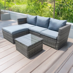 Furniture One 3 Seater Grey Rattan L Shape Reversible Corner Chaise Lounge Sofa Set - Wilko - thumbnail 1
