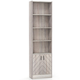 Costway 2 Door 4 Shelf Grey Tall Bookshelf - Size: 50 x 24 x 180cm - Wilko - thumbnail 3