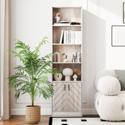 Costway 2 Door 4 Shelf Grey Tall Bookshelf - Size: 50 x 24 x 180cm - Wilko - thumbnail 5