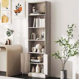 Costway 2 Door 4 Shelf Grey Tall Bookshelf - Size: 50 x 24 x 180cm - Wilko - thumbnail 1