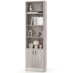 Costway 2 Door 4 Shelf Grey Tall Bookshelf - Size: 50 x 24 x 180cm - Wilko - thumbnail 4
