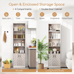 Costway 2 Door 4 Shelf Grey Tall Bookshelf - Size: 50 x 24 x 180cm - Wilko - thumbnail 7