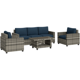 Outsunny 5 Seater Navy Blue Wicker Outdoor Furniture Set - Wilko - thumbnail 3