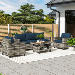 Outsunny 5 Seater Navy Blue Wicker Outdoor Furniture Set - Wilko