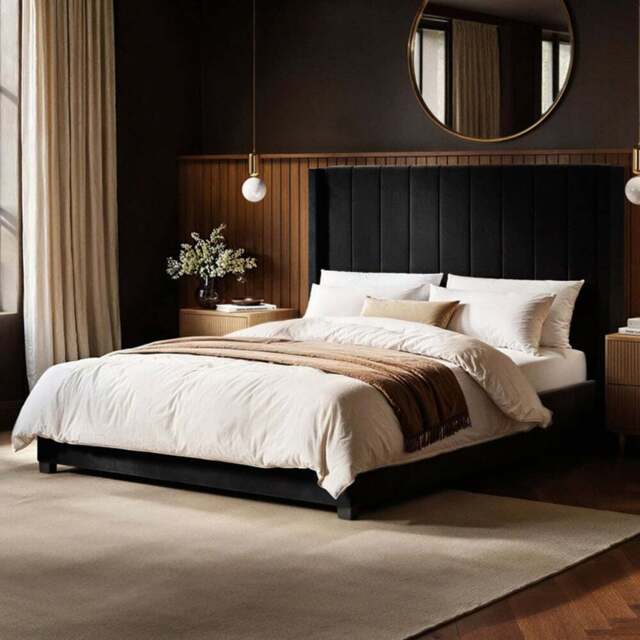 Flair Tiggy King Size Black Velvet Ottoman Bed with Winged Headboard - Wilko - image 1