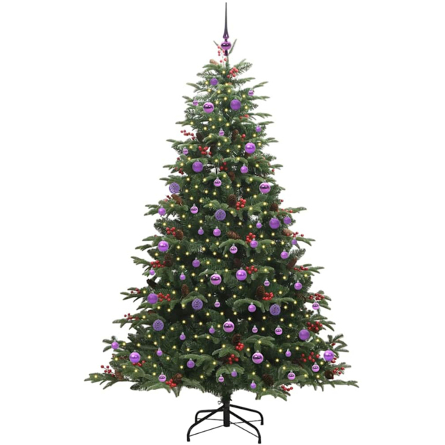 vidaXL Pre-Lit Warm White LED and Lilac Baubles Green Artificial Christmas Tree with Stand 6.8ft - Wilko - image 1