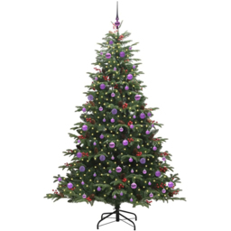 vidaXL Pre-Lit Warm White LED and Lilac Baubles Green Artificial Christmas Tree with Stand 6.8ft - Wilko - thumbnail 1
