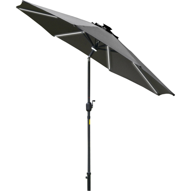 Outsunny Grey Solar LED Crank and Tilt Parasol 2.7m - Size: 3m - Wilko - image 1