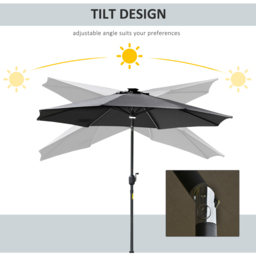 Outsunny Grey Solar LED Crank and Tilt Parasol 2.7m - Size: 3m - Wilko - thumbnail 6