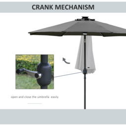 Outsunny Grey Solar LED Crank and Tilt Parasol 2.7m - Size: 3m - Wilko - thumbnail 7