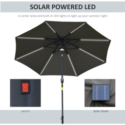 Outsunny Grey Solar LED Crank and Tilt Parasol 2.7m - Size: 3m - Wilko - thumbnail 5