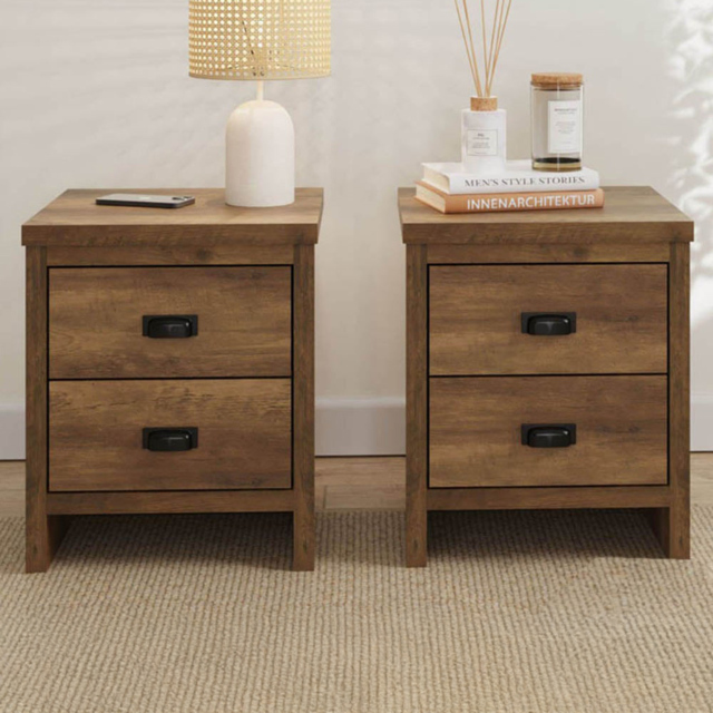 GFW Boston 2 Drawer Knotty Oak Bedside Table Set of 2 - Brown - Wilko - image 1