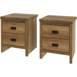GFW Boston 2 Drawer Knotty Oak Bedside Table Set of 2 - Brown - Wilko - thumbnail 3