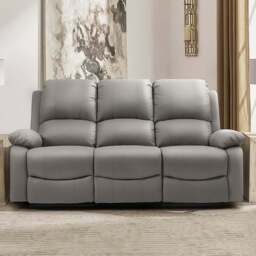 Brooklyn Luxury 3 Seater Light Grey Linen Manual Recliner Sofa - Wilko