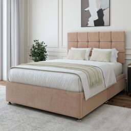 Bedmaster Small Double Mink Naples Velvet 4 Drawer Divan Base with Pearl Headboard - Brown - Wilko
