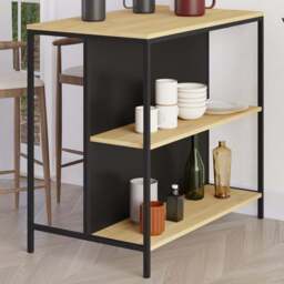 Decortie Detroit 2 Shelf Bar Table Oak and Silky Black - Size: 95 x 100 x 60cm - Multi - Wilko