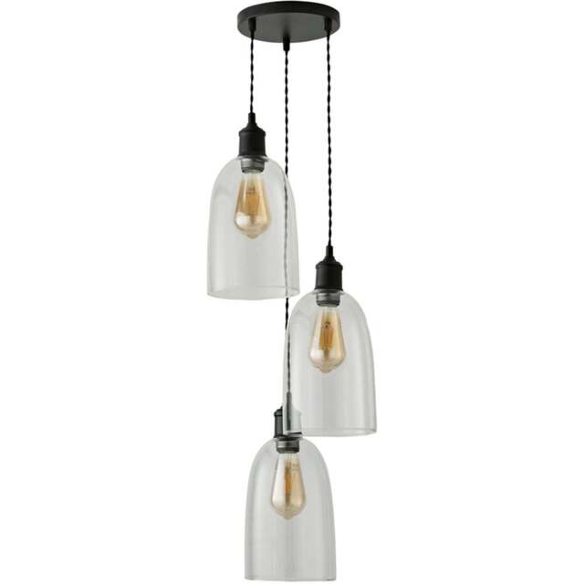 ValueLights Kira Glass Dome 3 Drop Cluster Matte Black LED Ceiling Pendant Light - Size: 126 x 20.5 x 20.5cm - Gold - Wilko
