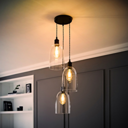 ValueLights Kira Glass Dome 3 Drop Cluster Matte Black LED Ceiling Pendant Light - Size: 126 x 20.5 x 20.5cm - Gold - Wilko - thumbnail 7