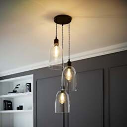 ValueLights Kira Glass Dome 3 Drop Cluster Matte Black LED Ceiling Pendant Light - Size: 126 x 20.5 x 20.5cm - Gold - Wilko - thumbnail 3