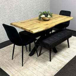 Portland 6 Seater Black Wood Dining Set with Velvet Chairs and Bench - Multi - Wilko - thumbnail 1