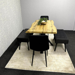 Portland 6 Seater Black Wood Dining Set with Velvet Chairs and Bench - Multi - Wilko - thumbnail 4