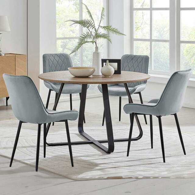 Furniturebox Fira Cesano Wood Effect 4 Seater Round Dining Set Brown Grey and Black - Wilko - image 1