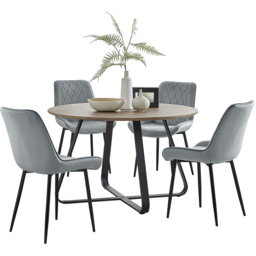 Furniturebox Fira Cesano Wood Effect 4 Seater Round Dining Set Brown Grey and Black - Wilko - thumbnail 3