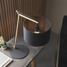 Merano Ravenna Black Cotton Fabric Shade Matt Brass Plate Table Lamp - Size: 23 x 43 x 52cm - Brown - Wilko - thumbnail 3