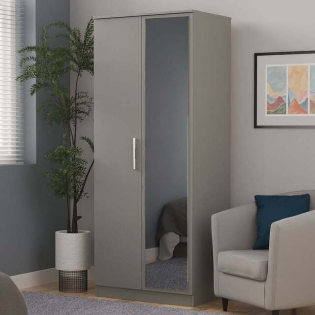 Crowndale Camden 2 Door Dusk Grey Mirrored Wardrobe Ready Assembled - Wilko - image 1