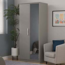 Crowndale Camden 2 Door Dusk Grey Mirrored Wardrobe Ready Assembled - Wilko - thumbnail 1