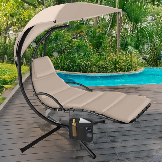 tectake Elaria Beige Large UV Protection Sun Canopy Hanging Chair - Size: 197 x 132 x 195cm - Cream - Wilko - image 1