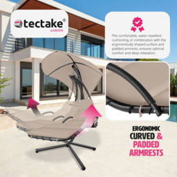 tectake Elaria Beige Large UV Protection Sun Canopy Hanging Chair - Size: 197 x 132 x 195cm - Cream - Wilko - thumbnail 5