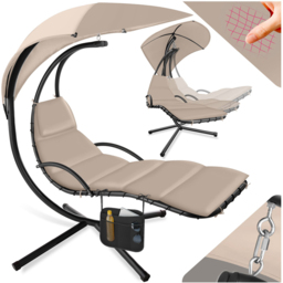 tectake Elaria Beige Large UV Protection Sun Canopy Hanging Chair - Size: 197 x 132 x 195cm - Cream - Wilko - thumbnail 3