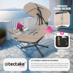 tectake Elaria Beige Large UV Protection Sun Canopy Hanging Chair - Size: 197 x 132 x 195cm - Cream - Wilko - thumbnail 6