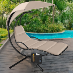 tectake Elaria Beige Large UV Protection Sun Canopy Hanging Chair - Size: 197 x 132 x 195cm - Cream - Wilko