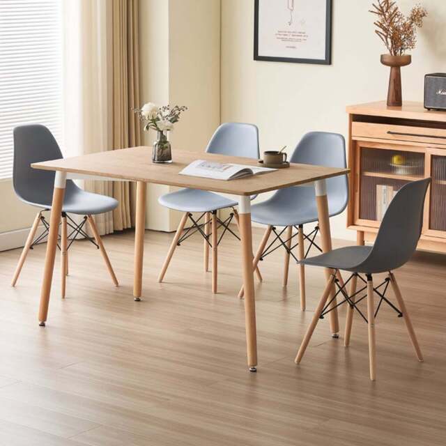 Comfy Living 4 Seater Metal Detailing Dining Set Oak and Grey - Wilko - image 1