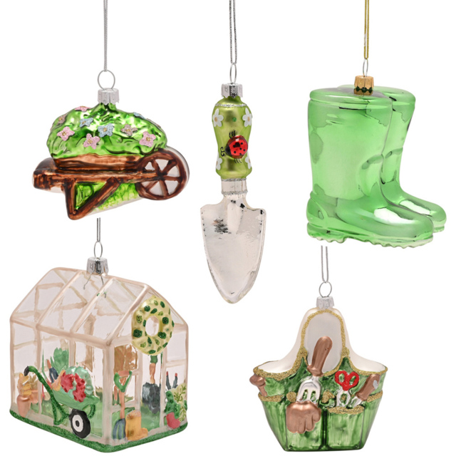 The Seasonal Gift Co Glass Gardening Tool Hanging Decoration 5 Piece - Size: 19 x 19 x 6.5cm - Green - Wilko - image 1
