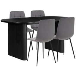 Birlea Axel 4 Seater Oval Fluted Dining Set Black - Size: 75 x 160 x 90cm - SleepSoul - Wilko - thumbnail 3