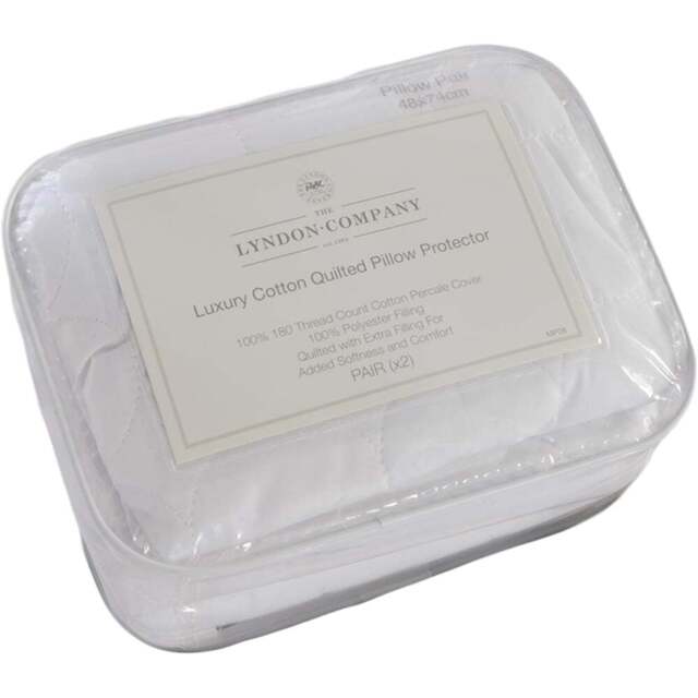 The Lyndon Company Cotton Quilted Pillow Protector 2 Pack - Size: 70 x 40 x 6cm - White - Wilko - image 1