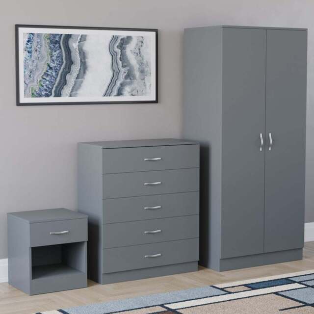 Vida Designs Riano Grey 3 Piece Bedroom Furniture Set - Wilko - image 1
