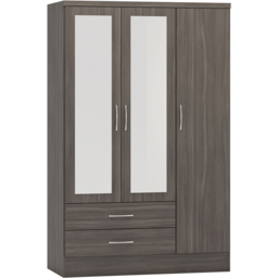 Seconique Nevada 3 Door 2 Drawer Black Wood Grain Mirrored Wardrobe - Size: 3 Door, 2 Drawer - Wilko - thumbnail 3